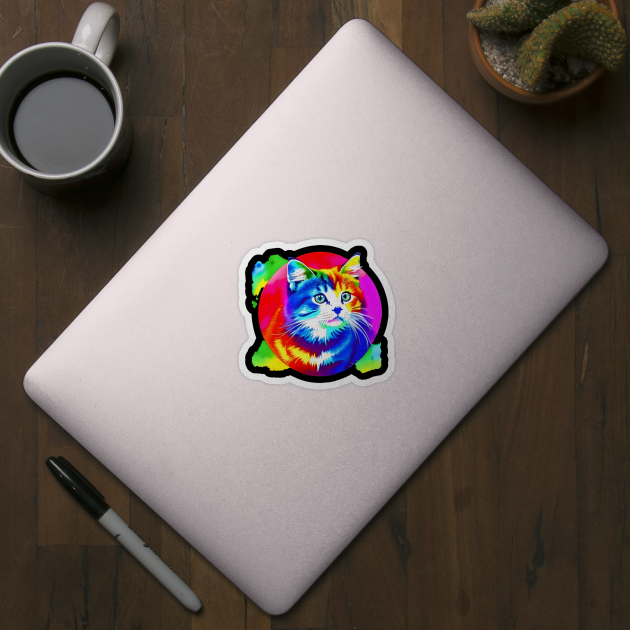 Colorful Rainbow Cats Digital Portrait (MD23Ar007b) by Maikell Designs